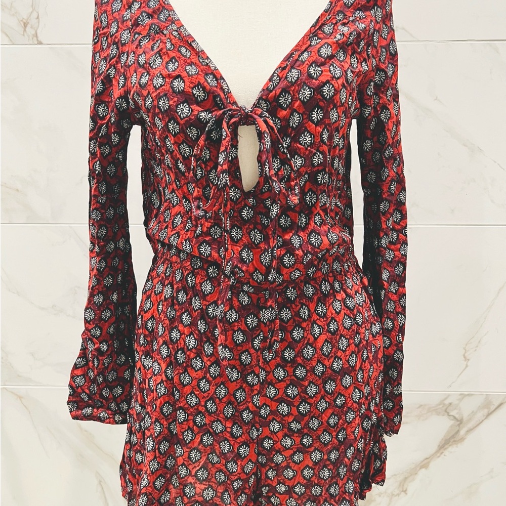Xhilaration Red and Black Floral Jumpsuit